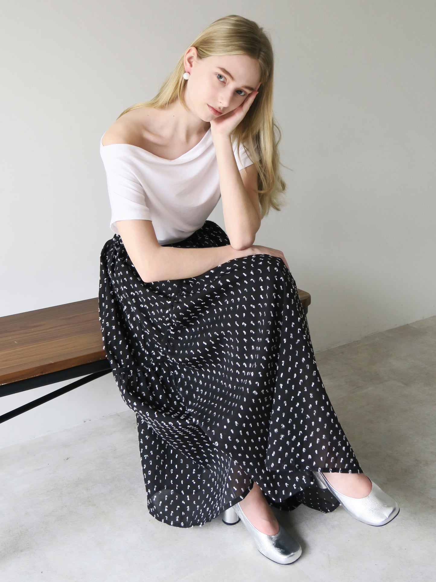 dot long flare skirt