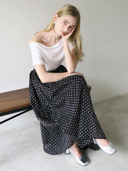 dot long flare skirt