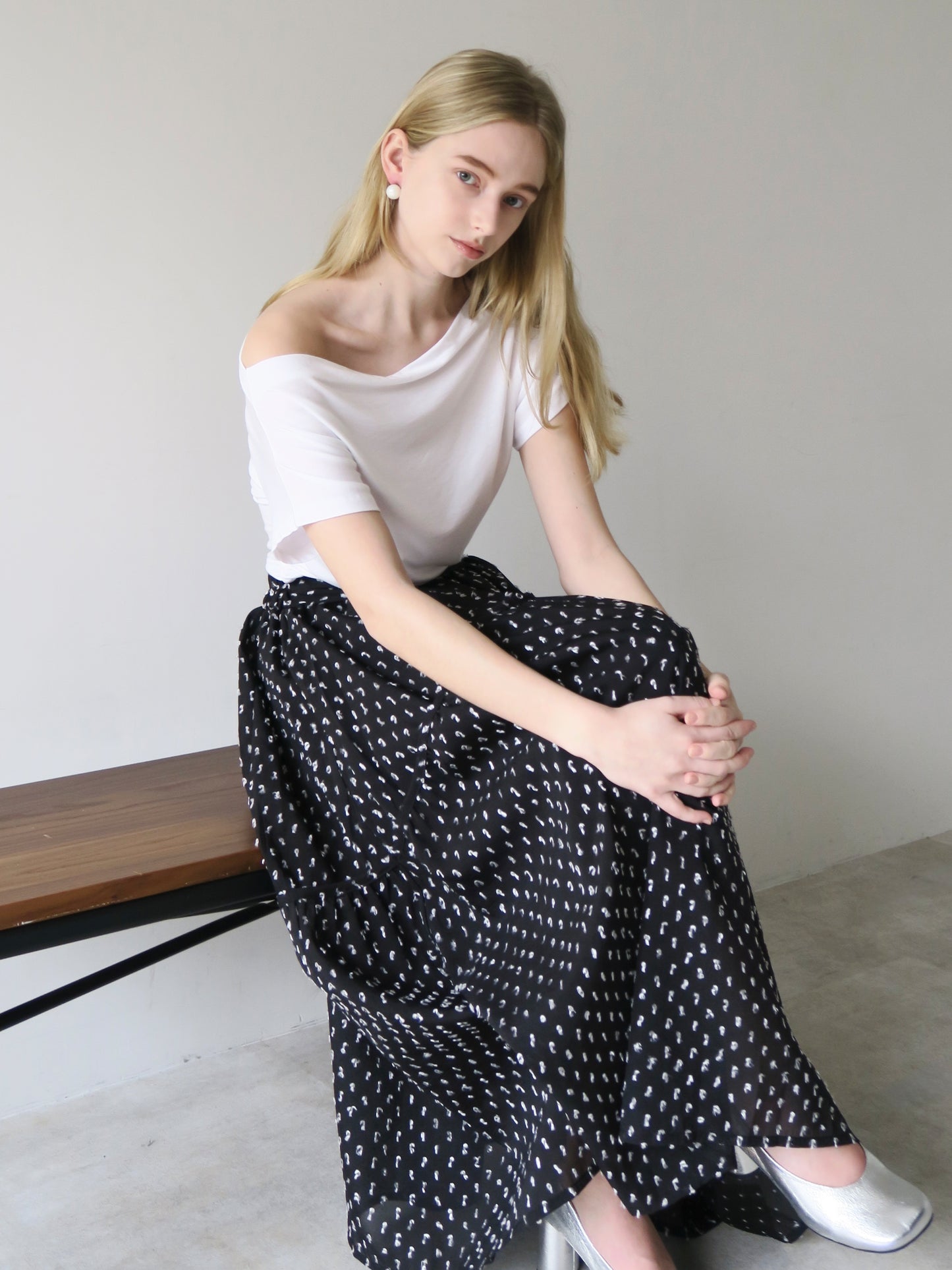 dot long flare skirt