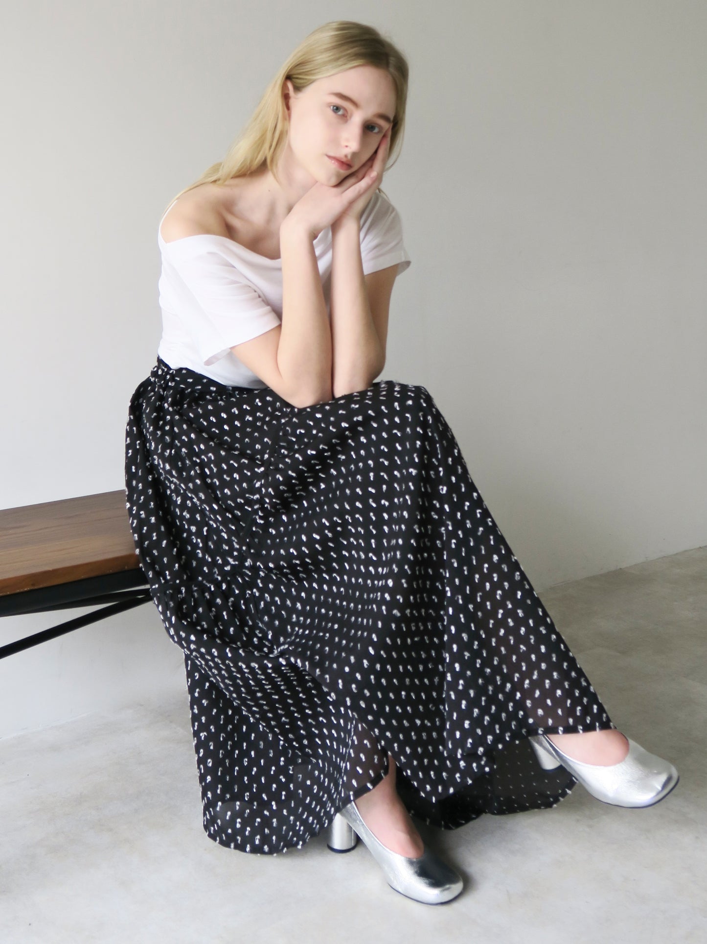 dot long flare skirt